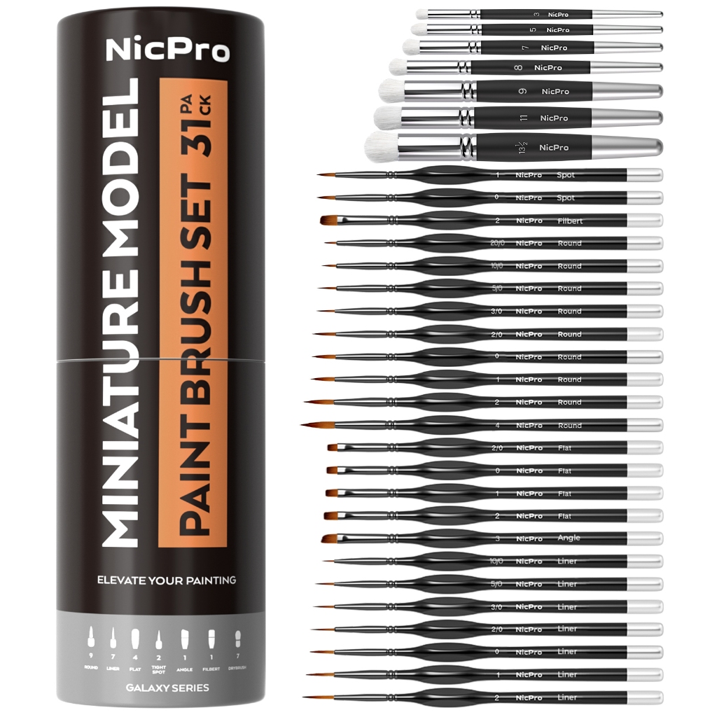 Nicpro 31PCS แปรงทาสีขนาดเล็ก, ชุดแปรงสีรายละเอียดรุ่น Micro ปลายละเอียดสําหรับน้ํามันสีน้ําอะคริลิค, ระบายสีตามตัวเลข, โมเดล, ของจิ๋ว, งานฝีมือ, ภาพวาดหิน - พร้อม Cont