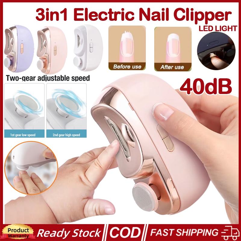 3in1 ไร้สายเล็บ Clipper บดสําหรับผู้ใหญ่เด็กเล็บเครื่องบด Polish Trimmer เครื่องแบบพกพา Finger Toe เล็บเครื่องตัดเครื่องมือ
