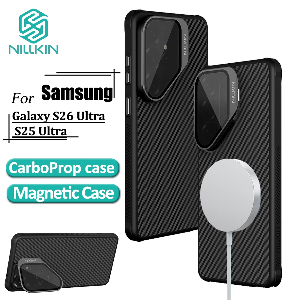 Nillkin Aramid Fiber TPU เคสโทรศัพท์โลหะสําหรับ Samsung Galaxy S26 Ultra S25 Ultra พร้อม MagSafe, ขาตั้งเลนส์โลหะและปุ่มสัมผัสดั้งเดิม