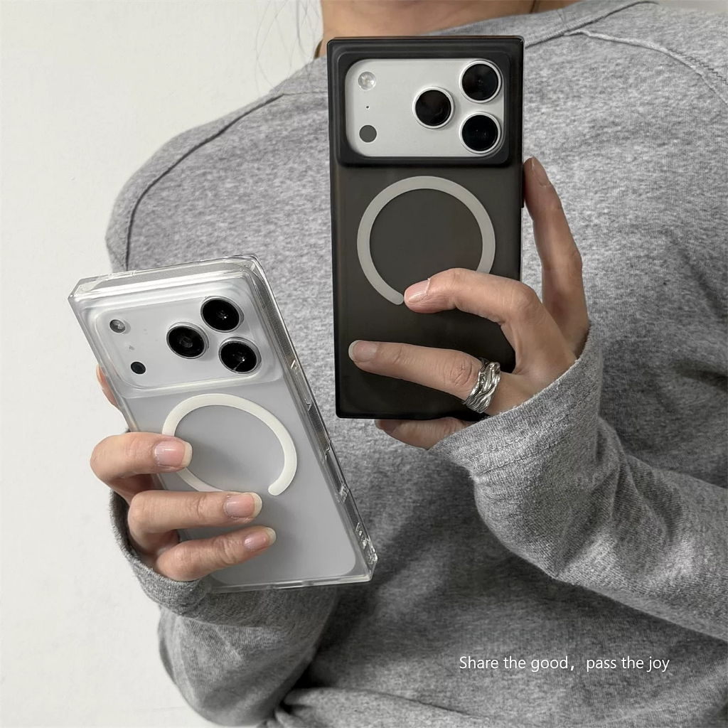 【Square Frosted translucent/Matte acrylic hard case】เคส compatible for iPhone 13 14 15 16 17 pro max case