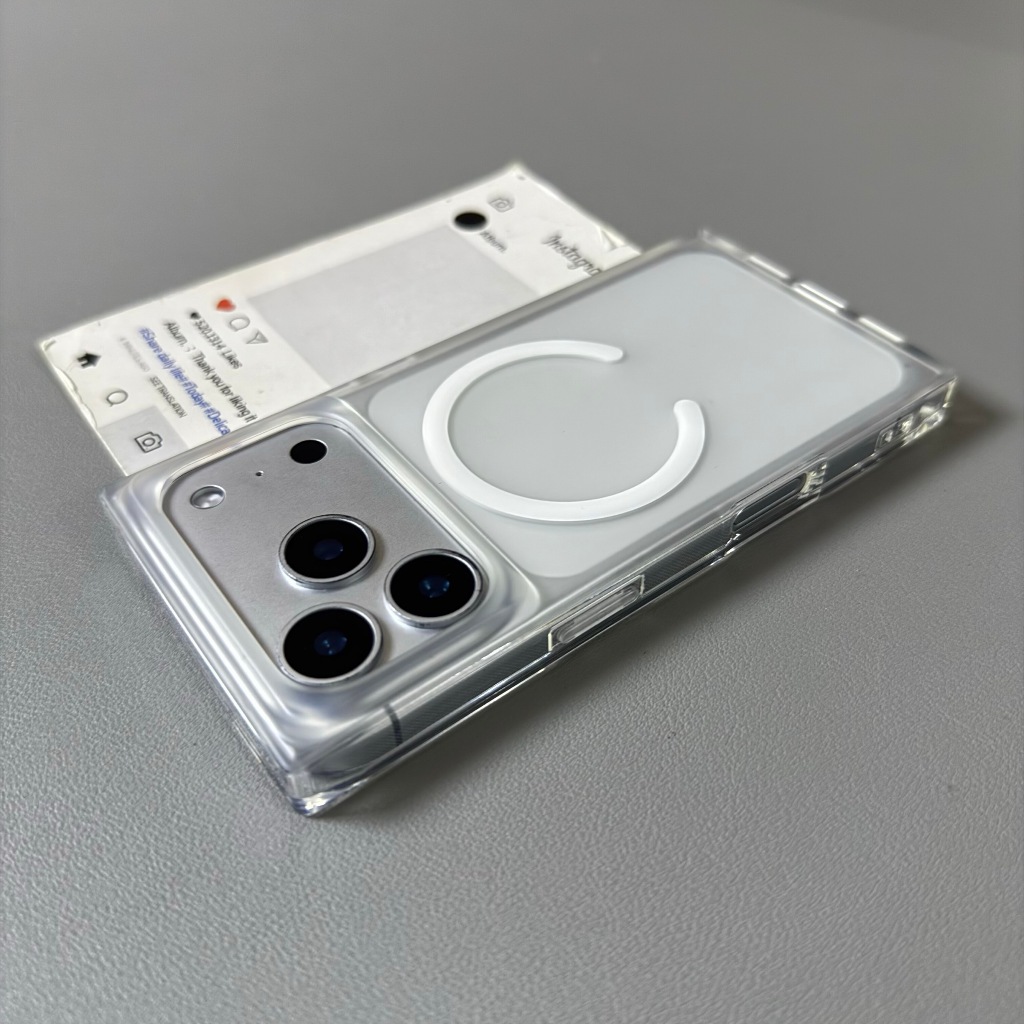 【Square Frosted translucent/Matte acrylic hard case/White】เคส compatible for iPhone 13 14 15 16 17 pro max case
