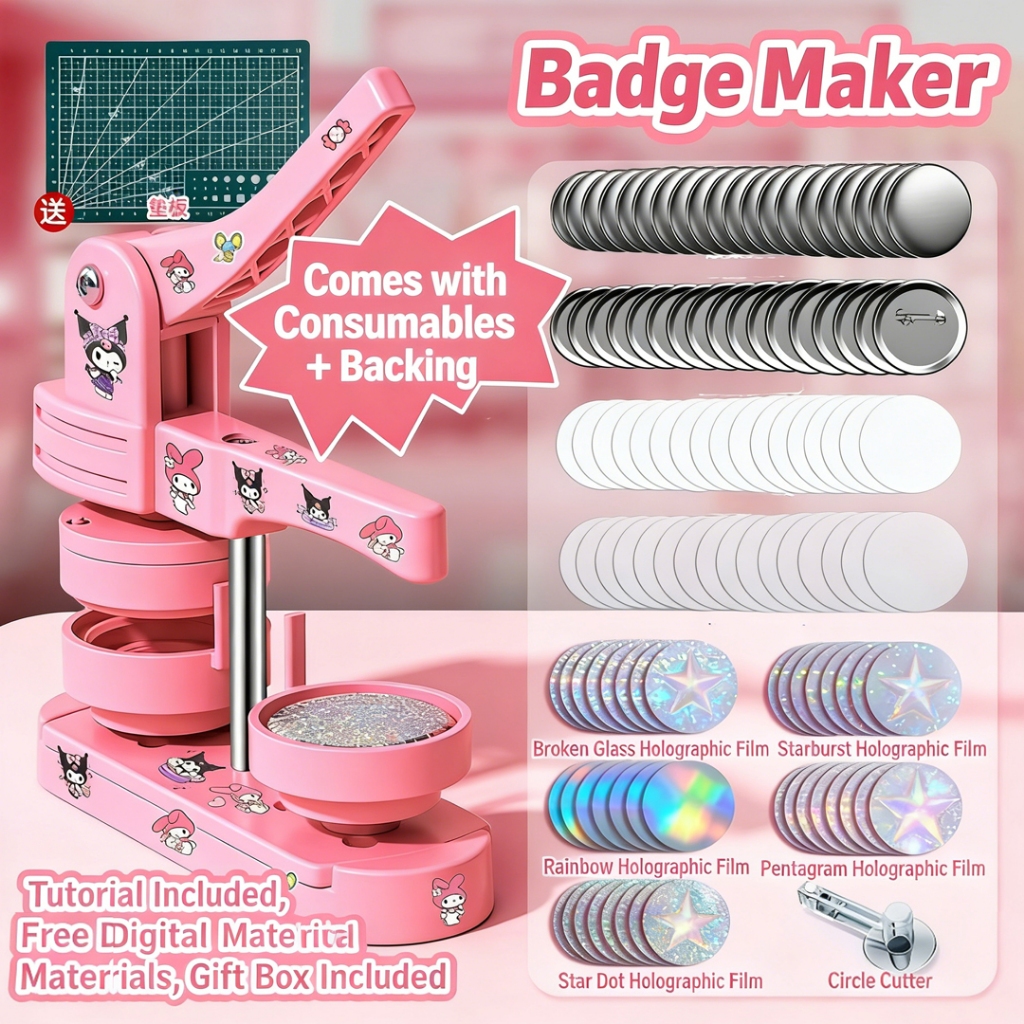 ชุด DIY ปุ่ม Maker เครื่อง Handmade โลหะ Pinback อุปกรณ์ ound Badge Punch PIN Maker Badge Maker PIN 