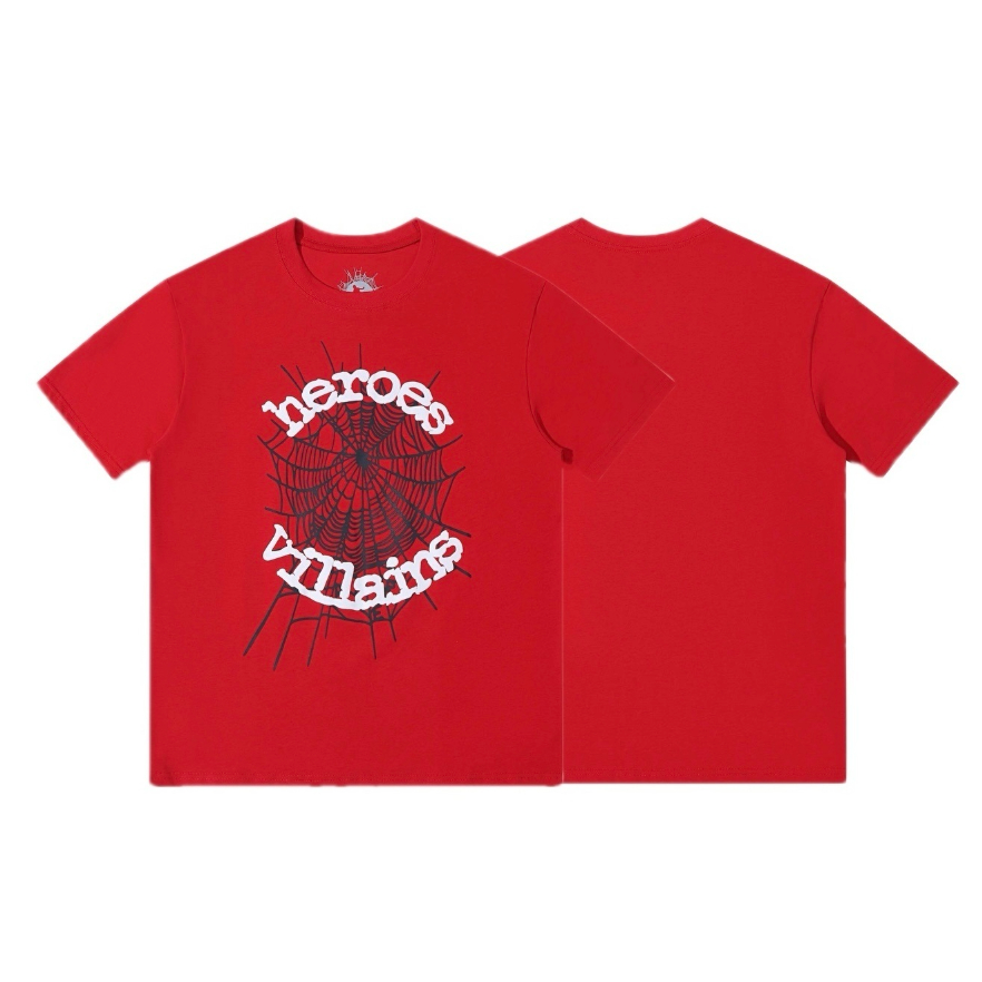 แฟชั่น Sp5der เสื้อยืดแขนสั้นผ้าฝ้ายแท้พิมพ์ลาย