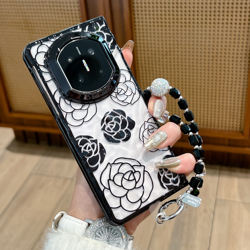 เคสสําหรับ Huawei Mate X7 X6 X5 X3 เคสโทรศัพท์ Electroplated สีดํา Rose Ultra-thin Hard ฝาหลังพร้อมสร้อยข้อมือ