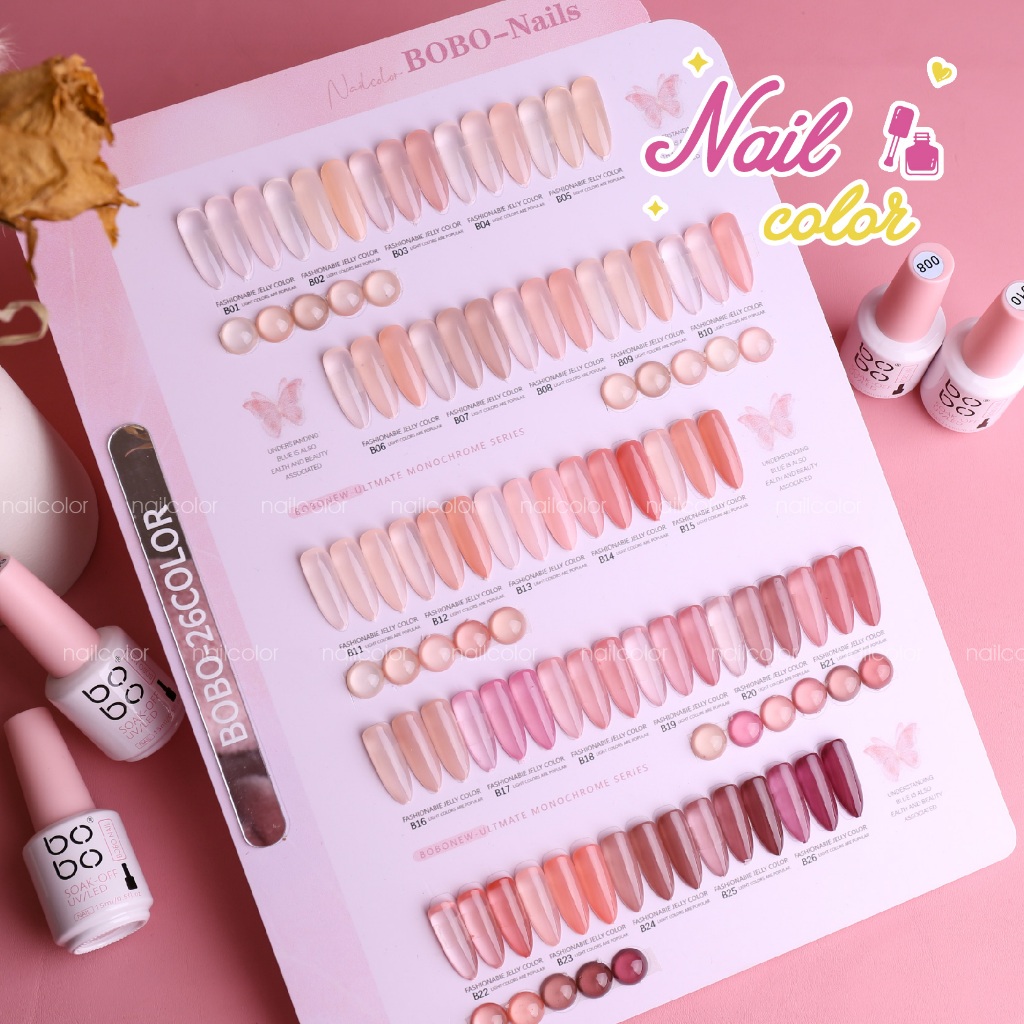 โบโบ้! ชุดแต่งเล็บ 26 สี กาวยาทาเล็บสีปากหยกเยลลี่ (กระดานสีฟรี) สีโปร่งใสน้ําแข็ง สีปากหยก ผงเยลลี่ โปร่งใส