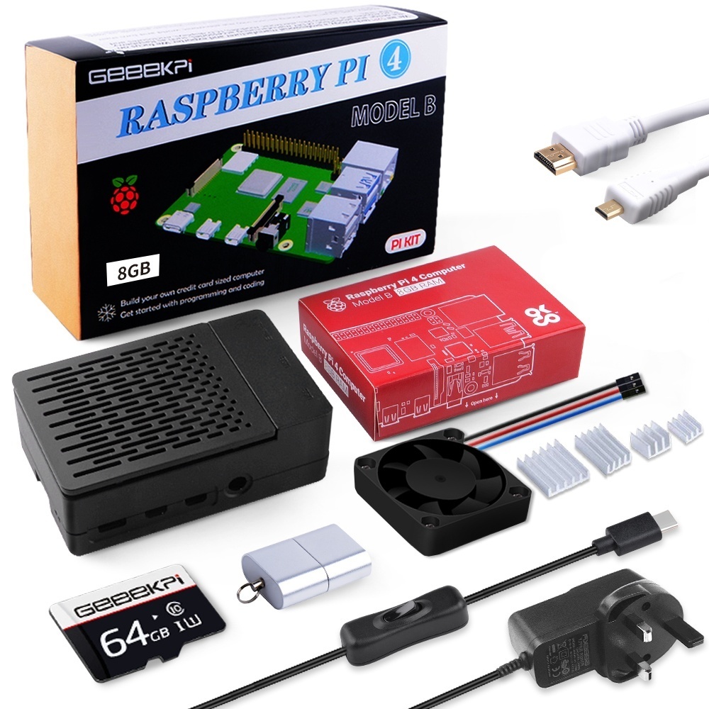 52Pi Raspberry Pi 4 4GB/8GB Starter Kit พร้อม SD Card, Raspberry Pi 4 ABS Case พร้อมพัดลม PWM, แหล่ง