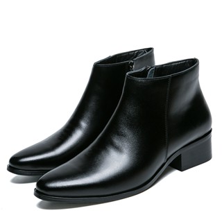 black business boots zips shoes for man