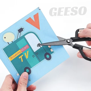 GEESO 2 in 1 กรรไกรการเคลือบฟลูออรีน คมกริบ เป็นกรรไกรและตรงปลอกเป็นคัทเตอร์ในตัว ตัดเทปกาวได้ ไม่เหนี้ยวติดกรรไกร Multi-Purpose Scissors Utility Knife for Home Office Art 二合一剪刀
