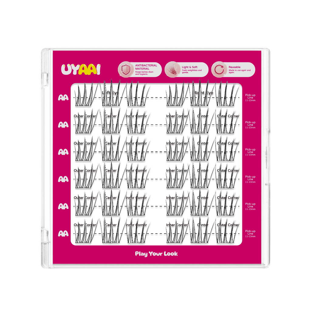 UYAAI ขนตาปลอมแบบบางคละแบบ Natural 0.05mm + หนา + Thin คลัสเตอร์พร้อมแหนบขนตา
