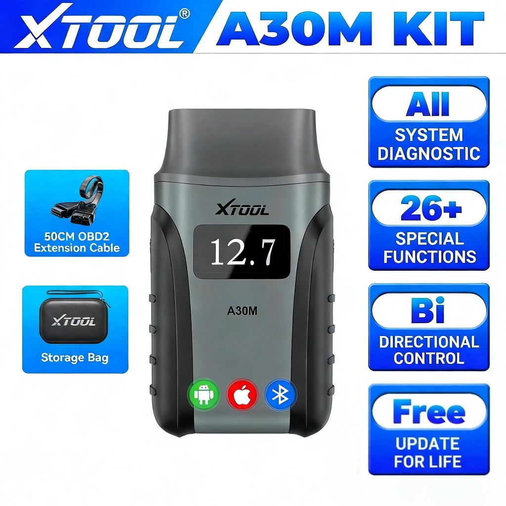 XTOOL A30M ชุดสแกนเนอร์ OBD2 แบบสองทิศทาง, ไดกโนสระบบทั้งหมดพร้อมอัปเดตฟรี, 26 รีเซ็ต CANFD FCA