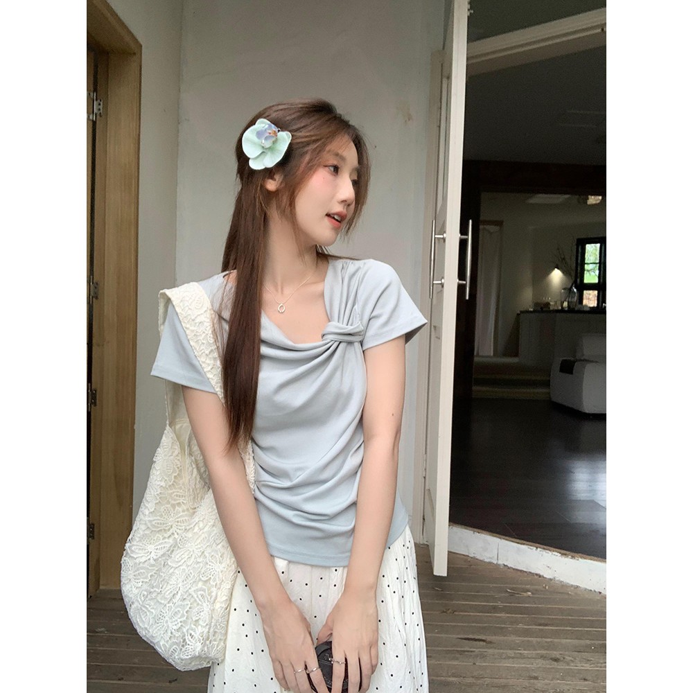 เสื้อยืดแขนสั้น คอกลม สไตล์สลิม