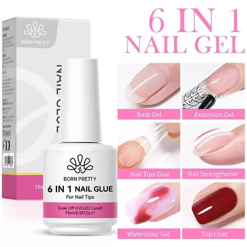 【Local】BORN PRETTY 6 In 1 เล็บกาวกดบนเล็บกาว Blooms เจลเสริมสร้างฐานขยาย Top Coat Function เคลือบเงา 15ml