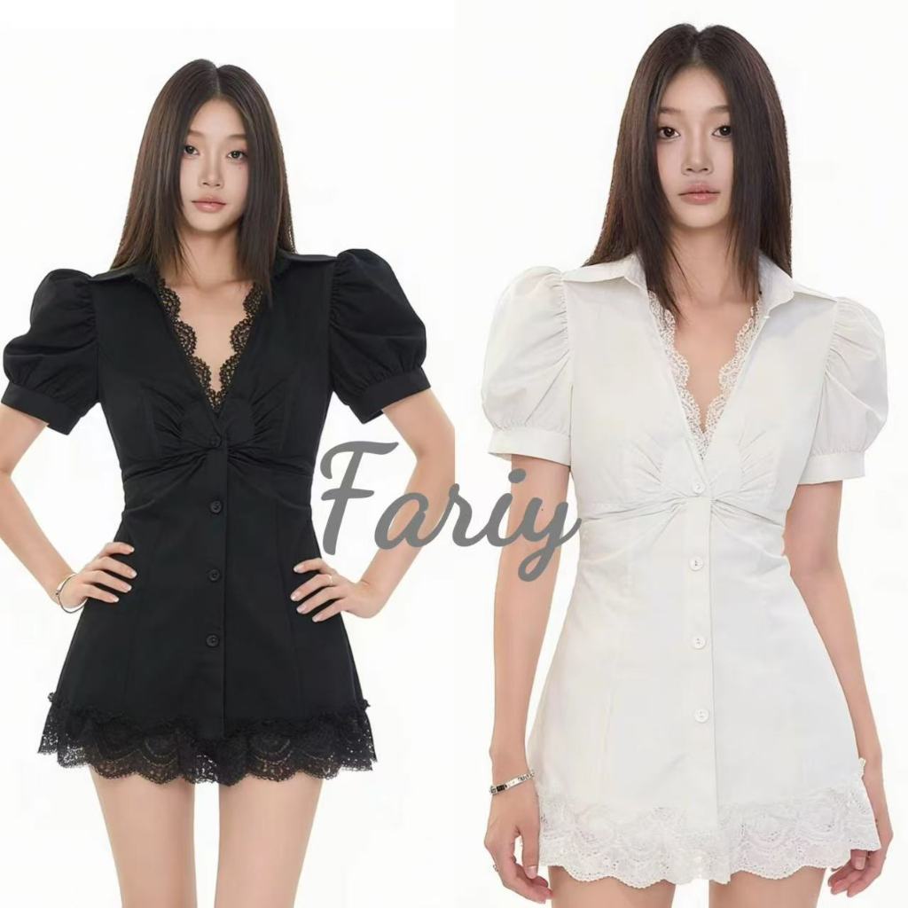Fariy🍒คลังสินค้าพร้อม🍒 เดรสเชิ้ตสั้นทรงเอไลน์สำหรับผู้หญิง ดีไซน์เรียบหรูและเซ็กซี่ สำหรับฤดูใบไม้ร่วงปี 2026 เน้นเอวให้ดูเพรียวบาง