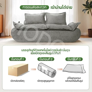 MODOFO โซฟาเมมโมรีโฟม 2 ที่นั่ง โซฟาเรือใบ โซฟาบีบอัด ผ้า ไม่จำเป็นต้องประกอบ 150/180 ซม