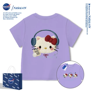 NASA เสื้อยืดเด็ก ลายการ์ตูน Hello Kitty เสื้อแขนสั้นเด็กผู้หญิง ผ้าฝ้าย 100% ระบายอากาศดี คุณภาพดี