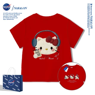 NASA เสื้อยืดเด็ก ลายการ์ตูน Hello Kitty เสื้อแขนสั้นเด็กผู้หญิง ผ้าฝ้าย 100% ระบายอากาศดี คุณภาพดี