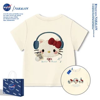 NASA เสื้อยืดเด็ก ลายการ์ตูน Hello Kitty เสื้อแขนสั้นเด็กผู้หญิง ผ้าฝ้าย 100% ระบายอากาศดี คุณภาพดี