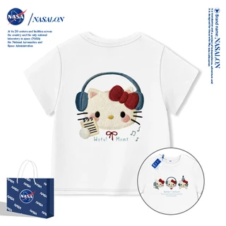 NASA เสื้อยืดเด็ก ลายการ์ตูน Hello Kitty เสื้อแขนสั้นเด็กผู้หญิง ผ้าฝ้าย 100% ระบายอากาศดี คุณภาพดี