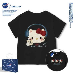 NASA เสื้อยืดเด็ก ลายการ์ตูน Hello Kitty เสื้อแขนสั้นเด็กผู้หญิง ผ้าฝ้าย 100% ระบายอากาศดี คุณภาพดี