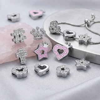 St.kunkka 1 ชิ้น ลูกปัดตัวรีด รูแบน ประดับเพชร CZ แวววาว มงก…