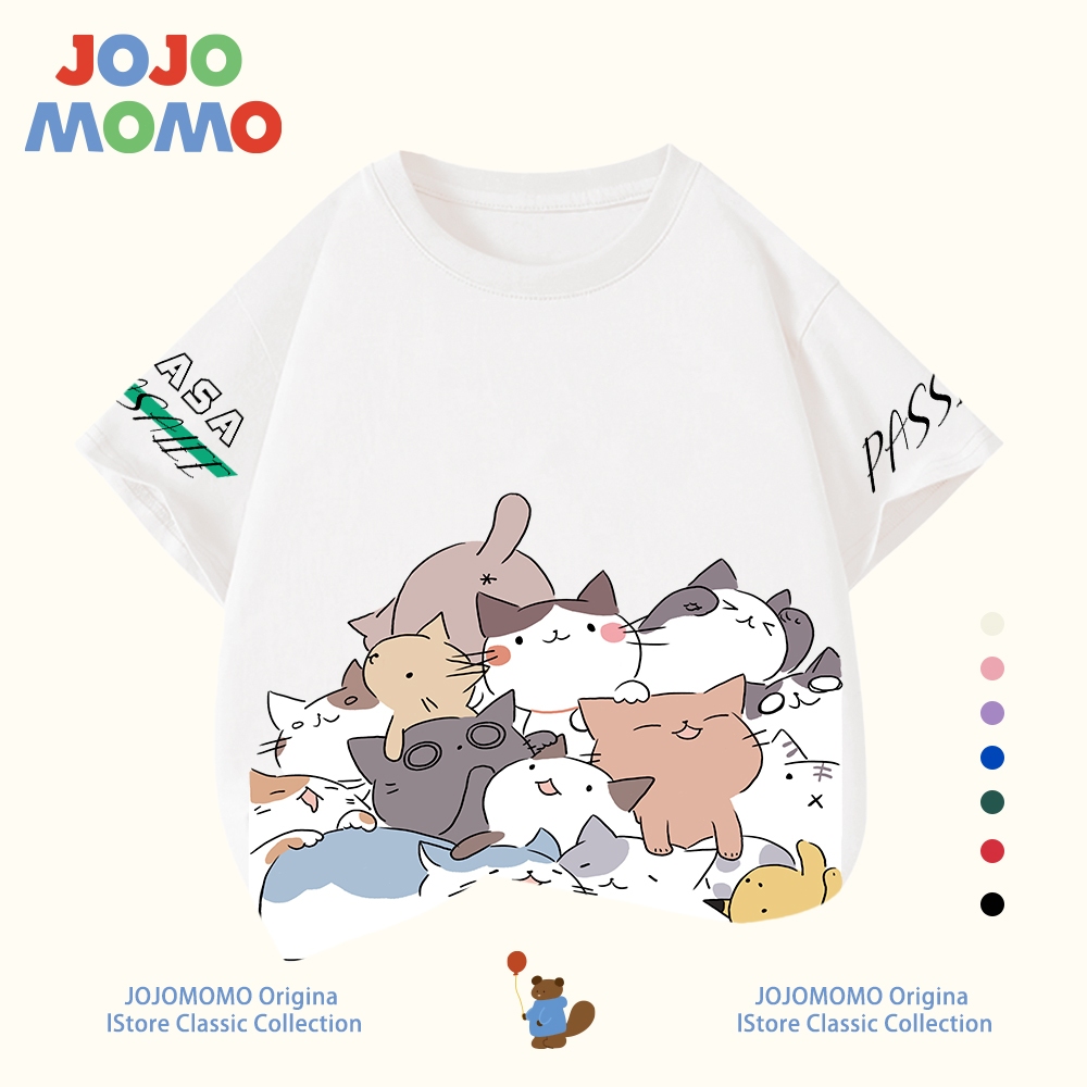 【จัดส่งภายใน 24 ชั่วโมง】เสื้อยืดเด็ก แขนสั้น ลายแมวน่ารัก สำหรับ 1-13 ขวบ​ ผ้าพรีเมียม ใส่สบาย ระบายอากาศดี