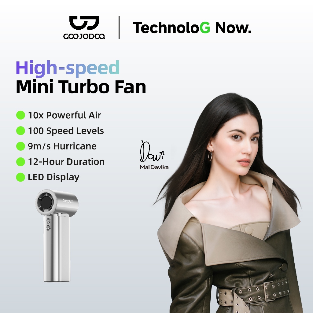 GOOJODOQ GFS007 พัดลมตั้งโต๊ะความเร็วสูง 10x หน้าจอ LED ความแรงลมที่ได้รับการปรับปรุงและเชือกเส้นเล็กแบบพกพา 4000mAh แบตเตอรี่ทนทาน สินค้า
