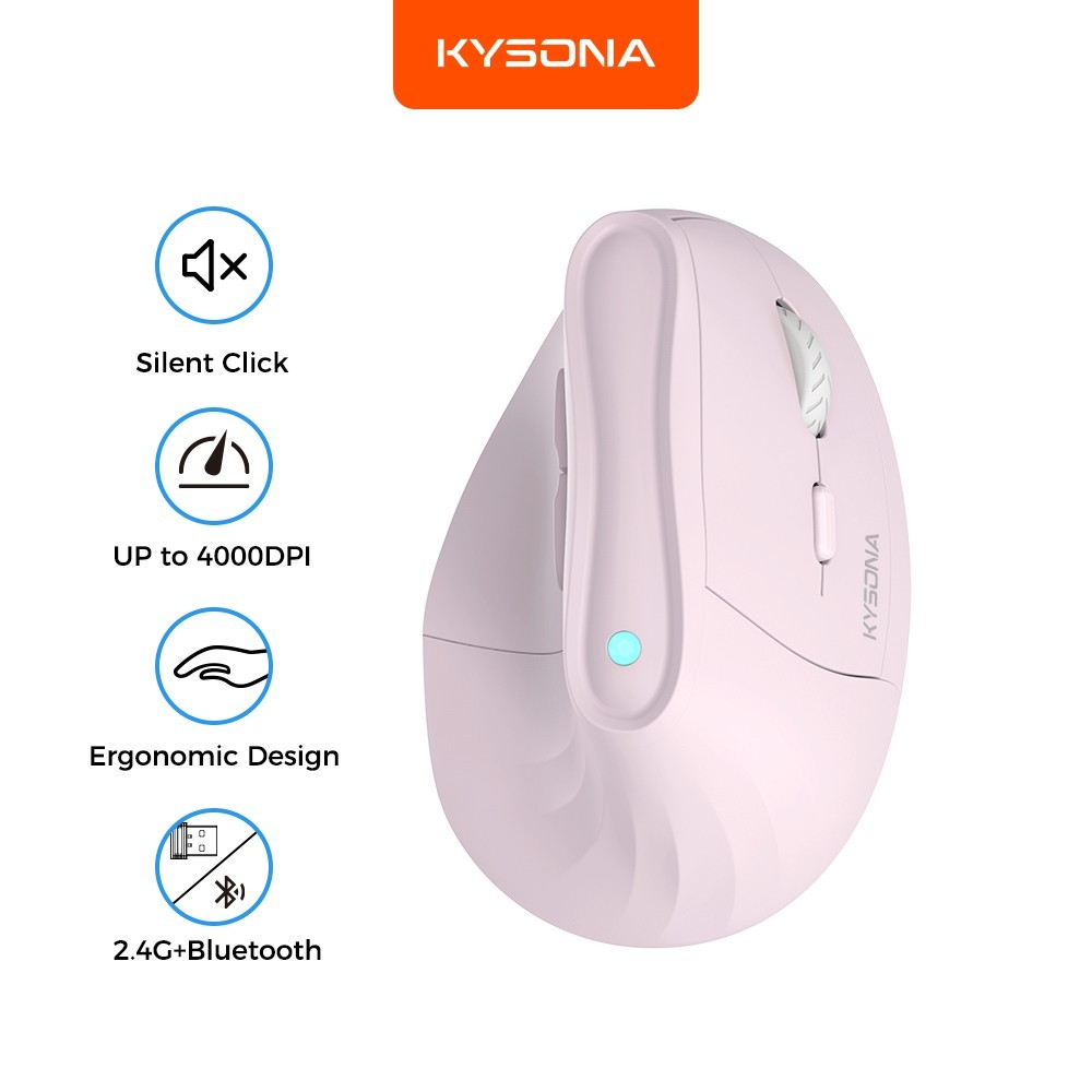 KYSONA EM9 เมาส์แนวตั้งตามหลักสรีรศาสตร์ไร้สาย 4000 DPI เงียบคลิก 2.4G BT เมาส์แบตเตอรี่แบบชาร์จไฟได