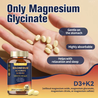 Totaria Magnesium Glycinate อาหารเสริมวิตามิน D3 5000 IU & K2 MK-7, วิตามินซี, วิตามินบีคอมเพล็กซ์, สังกะสี - สุขภาพกระดูก, รองรับภูมิคุ้มกัน, ประสาท & อารมณ์