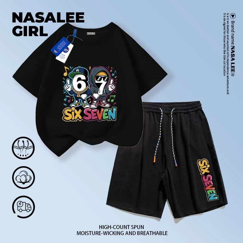 ชุดเสื้อยืดแขนสั้นและกางเกงขาสั้นลาย NASA สำหรับเด็ก 3-16 ปี