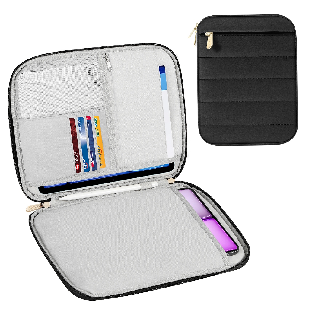 MoKo 9-11 นิ้วธรรมดาสีดําปักเป้าแท็บเล็ตกระเป๋า w/ Quilting เย็บสําหรับ 11 นิ้วใหม่ iPad Pro M4 & iP