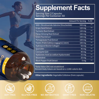 Totaria NAD อาหารเสริมพร้อมนิโคตินาไมด์ Riposide resveratrol,Quercetin, Betaine Boost NAD+ ระดับ NAD Plus อาหารเสริมต่อต้านวัย, พลังงาน, ภูมิคุ้มกัน, โฟกัส, วีแกน