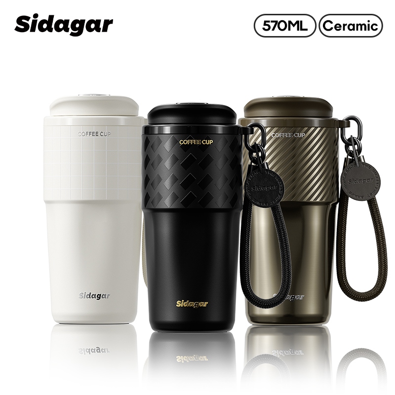 Sidagar แก้วกาแฟ เซรามิคด้านในหม้อถ้วยน้ํา 570มล แก้วเก็บความเย็น แบบพกพาขวดน้ํากีฬากลางแจ้ง ถ้วยกาแฟ