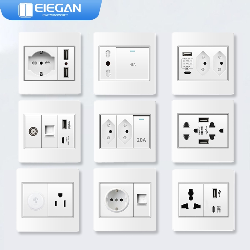 ELEGAN 86 ซ็อกเก็ตสวิตช์ติดผนังวัสดุ PC A18 สีขาว USB TYPE-C