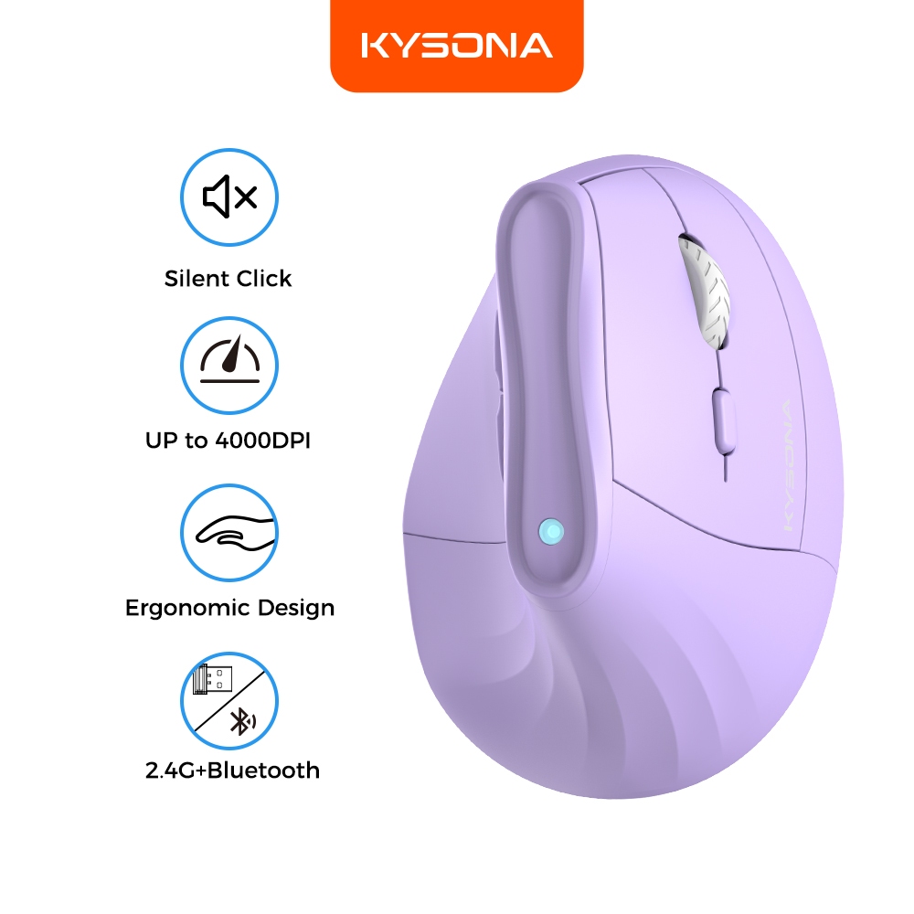 KYSONA EM9 Ergonomic แนวตั้งเงียบคลิกเมาส์สํานักงานไร้สาย 4000 DPI 2.4G BT AAA แบตเตอรี่แห้งสํานักงา