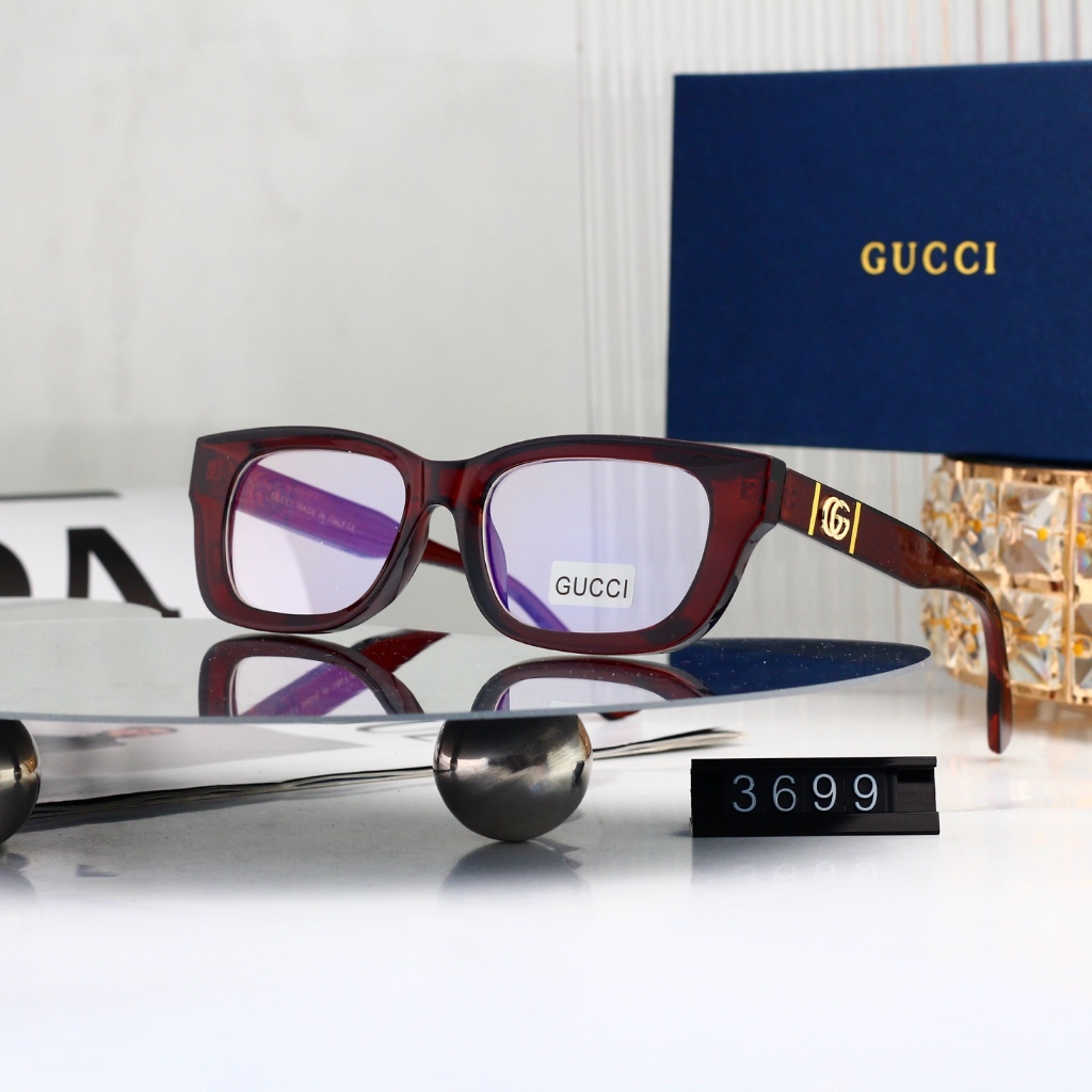 GUCCI Wine Red Frame Square Glasses Niche Retro อินเทรนด์แว่นตาหรูหราทุกวัน High-End All-Match สไตล์