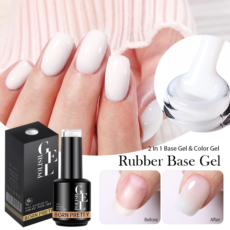BORN PRETTY Milky Jelly Rubber Base Gel for Gel Nail Polish 15ml รัสเซีย Self-leveling Nude Color Soak Off กึ่งถาวร UV Gel