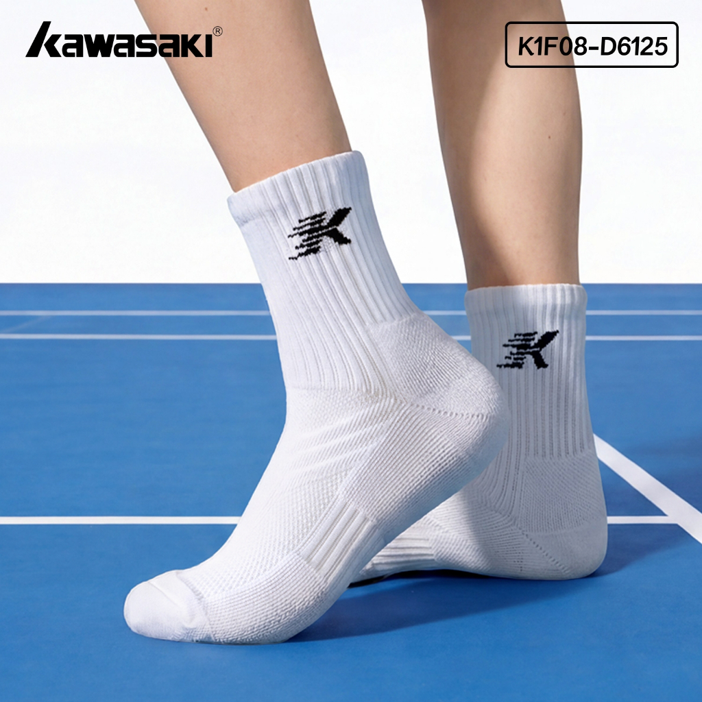 KAWASAKI คาวาซากิกีฬาผ้าขนหนูด้านล่างหนา Neutral Star ผู้ใหญ่ถุงเท้าแบดมินตัน ET Elite ถุงเท้า K1F08