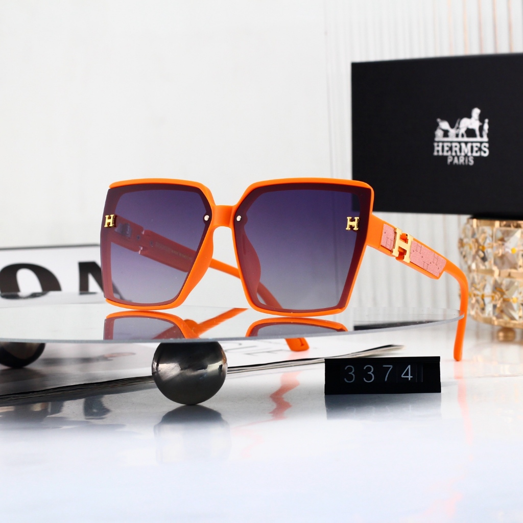Hermes Fashion Square แว่นกันแดดสไตล์วันหยุดกรอบใหญ่เรียบง่ายอเนกประสงค์แว่นกันแดดมูลค่าสูง WM3374