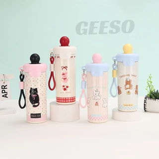 GEESO ถ้วยเก็บความร้อน 316 สแตนเลส 650มล ลายการ์ตูนน่ารัก มีหลอดดูดในตัว มีฝาปิด Cute Cartoon 316 Stainless Steel Tumbler 650ml with Straw 浮球吸管保温杯