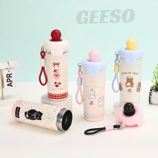 GEESO ถ้วยเก็บความร้อน 316 สแตนเลส 650มล ลายการ์ตูนน่ารัก มีหลอดดูดในตัว มีฝาปิด Cute Cartoon 316 Stainless Steel Tumbler 650ml with Straw 浮球吸管保温杯
