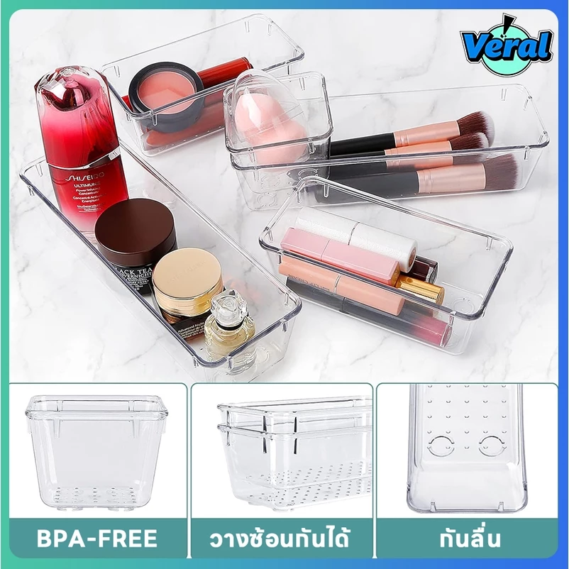 Veral🔥กล่องพาร์ทิชันลิ้นชักพลาสติกใส-กล่องเก็บเครื่องสําอางประหยัดพื้นที่-สก์ท็อปจิปาถะออแกไนเซอร์ถาดสําหรับสํานักงานในครัวเรื thumbnail 5