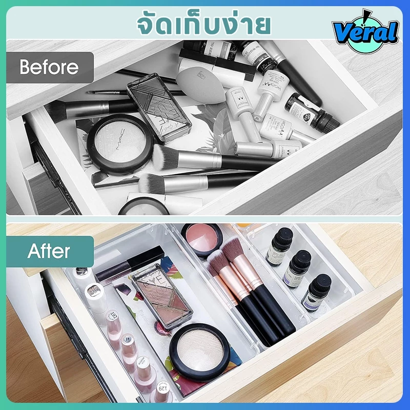 Veral🔥กล่องพาร์ทิชันลิ้นชักพลาสติกใส-กล่องเก็บเครื่องสําอางประหยัดพื้นที่-สก์ท็อปจิปาถะออแกไนเซอร์ถาดสําหรับสํานักงานในครัวเรื thumbnail 9