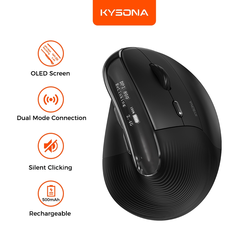 KYSONA EM11 Pro เมาส์สํานักงานตามหลักสรีรศาสตร์ไร้สายการออกแบบแนวตั้งของหน้าจอ OLED Type-C แบตเตอรี่