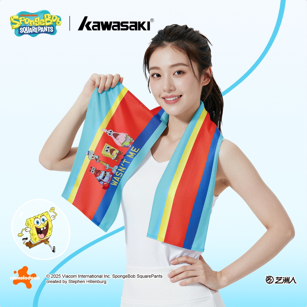 ผ้าเช็ดตัว Kawasaki x SpongeBob แห้งไว ดูดซับเหงื่อดี สำหรับยิมและฟิตเนส