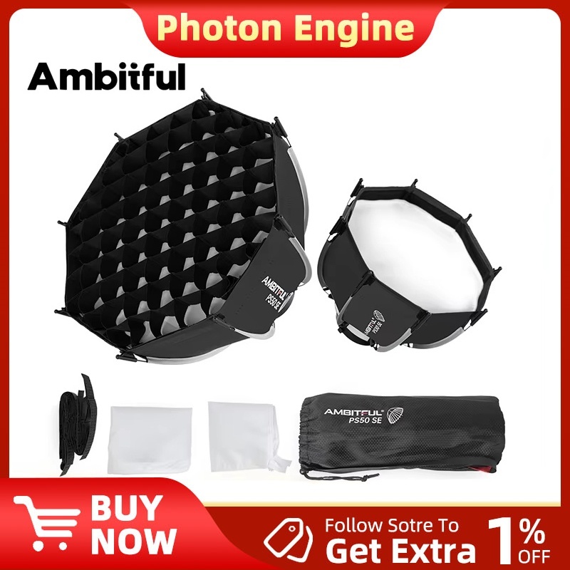 AMBITFUL PS30/PS50 SE 30 ซม.55 ซม.Octagon Softbox Bowens Mount Quick Release + ตารางรังผึ้งสําหรับ LED แฟลชกลางแจ้ง