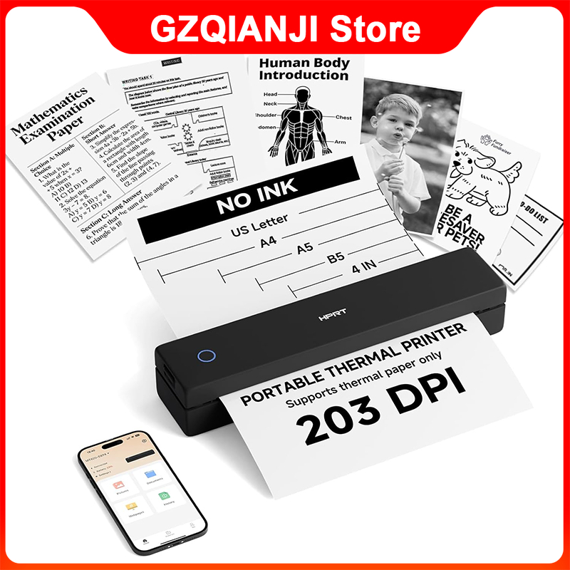 HPRT เครื่องพิมพ์ความร้อน A4 แบบพกพา 300dpi Inkless Bluetooth Tattoo Printer สําหรับสํานักงาน, Schoo