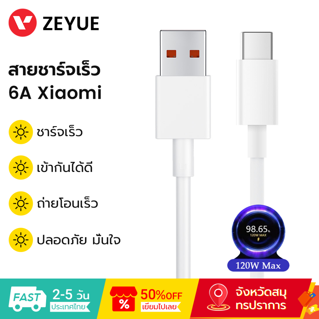 Xiaomi สายชาร์จเร็ว 6A Type-C ปลอดภัย มั่นใจ Fast Charging Data Cable สายชาร์จ Type‑C