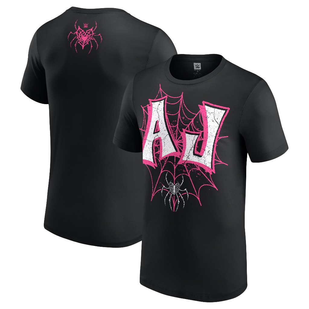 เสื้อยืด Wwe Mens Black AJ Lee Pink Initials