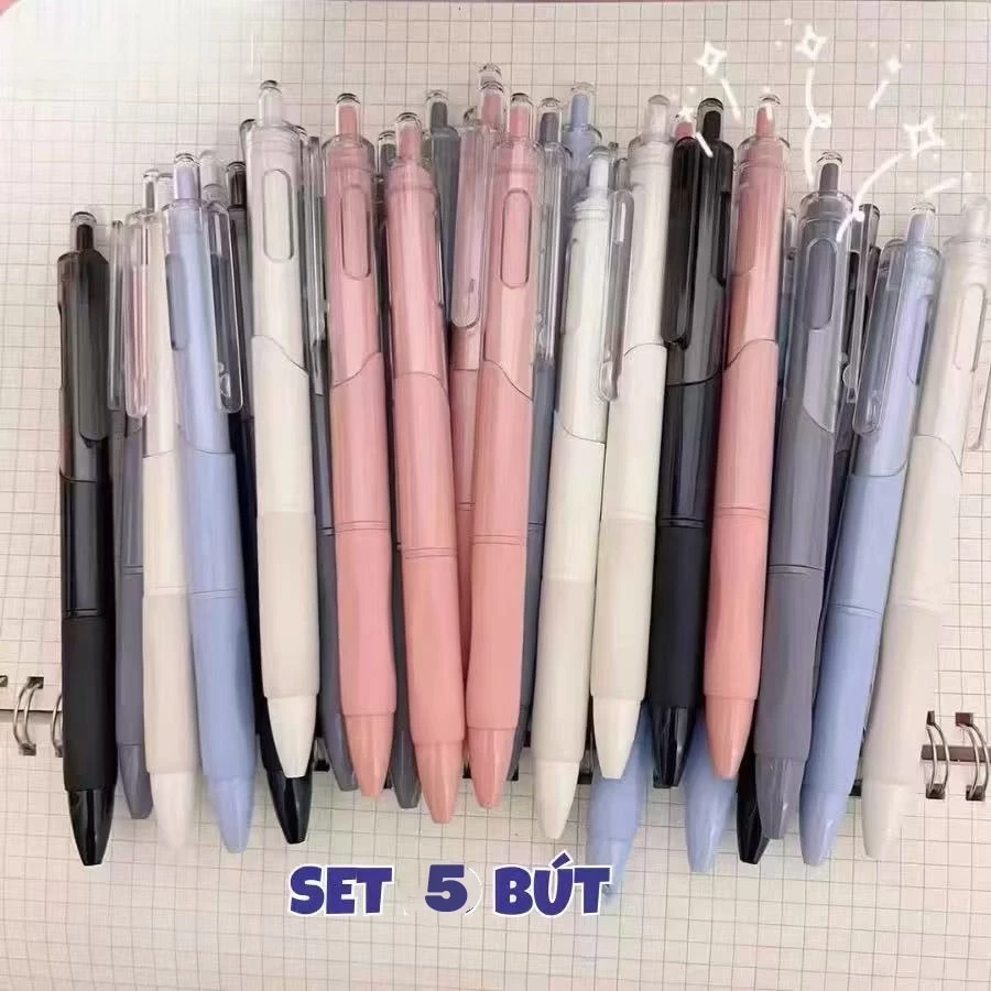 ปากกาหมึกเยอะ ปากกาแบบกด ขนาด 0.5mm เขียนลื่น 5 ด้าม / กล่อง ปากกาเจล มึกสีดํา เหมาะสําหรับการเขียนข้อสอบ