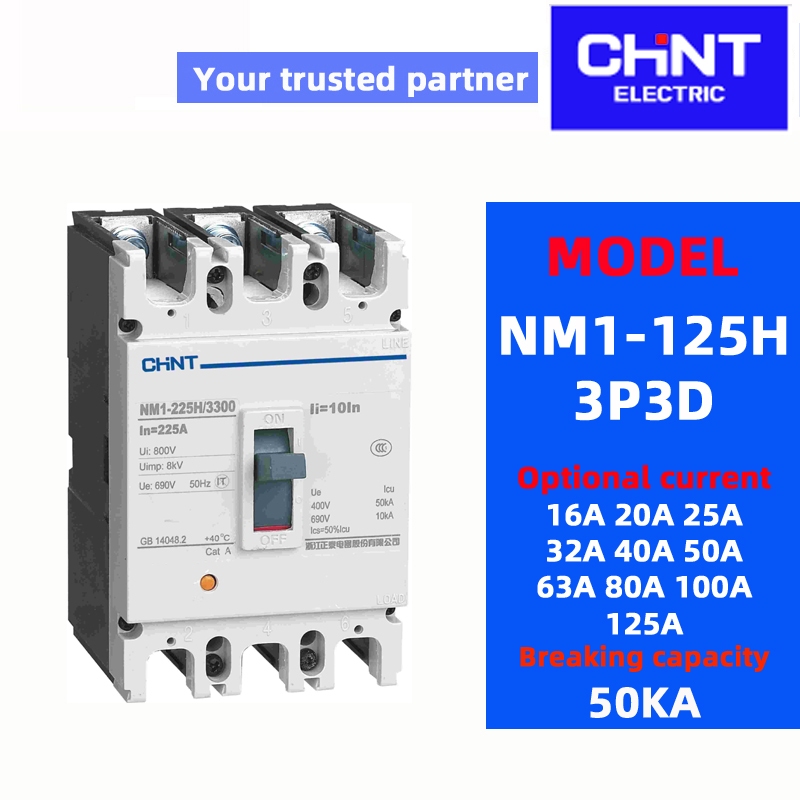 CHINT NM1-125S NM1-125H 3P 4P 63A 80A 100A 125A MCCB 35KA 50KA Molded Case Circuit Breaker